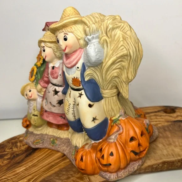 Scarecrow Family PartyLite Vintage Candle Holder Pumpkins Halloween Fall -EUC - Picture 6 of 16